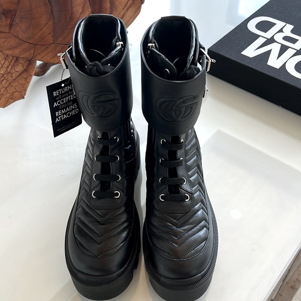 $1850 Gucci Matelasse Leather GG Marmont Charlotte Boots - 8.5M -9 / 39 - Picture 3 of 16